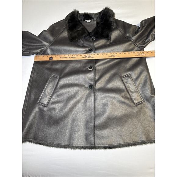Coldwater Creek Womens XL Gray Metallic Shine Coat Button Up Faux Fur Lined NWOT - Picture 4 of 16